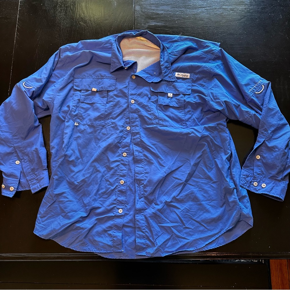 Columbia XL Fishing Blue Button-Up Shirt Omni Shield Long Sleeve Shirt